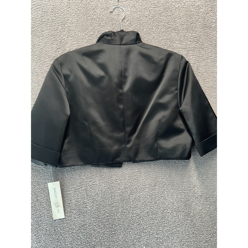 Maggy London Satin Cropped Bolero Blazer Women's 12 Black Formal Jacket NWT